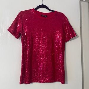 DKNY Fuchsia pink sequined T-shirt top